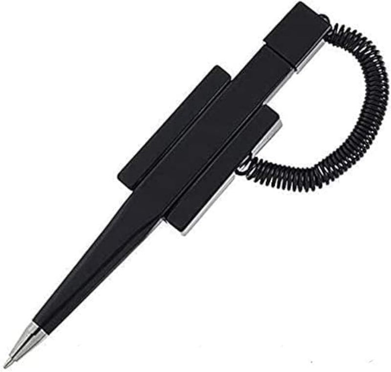 Nobo Pack of 5 Counter Coil Corded Wedgy Pen with Adhesive Backing, Black Ink - Image 1